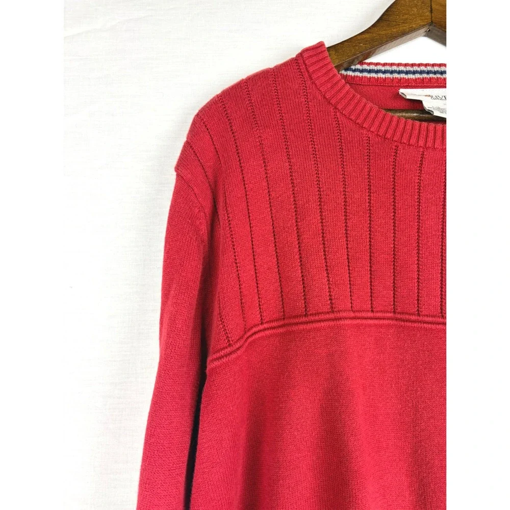 Vintage Sun River Clothing Co Mens Red Cotton Ribbed Knit Crewneck Sweater Large